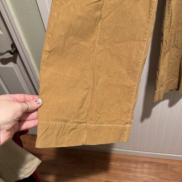 Anthropologie Maeve High Waisted Wide Leg Pants Contrast Stitching Khaki Size 6 - Picture 4 of 8